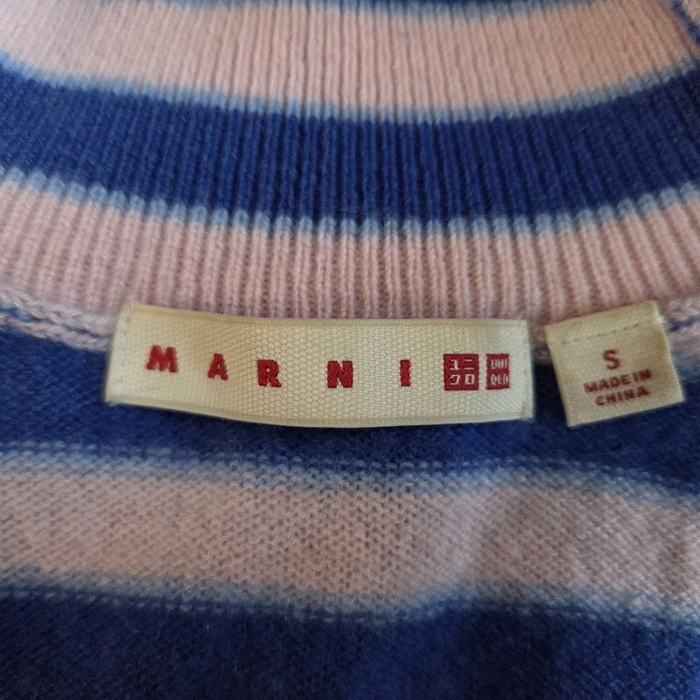 MARNI x UNIQLO Cashmere Striped Pink Blue Turtleneck Sweater Small - Picture 10 of 10